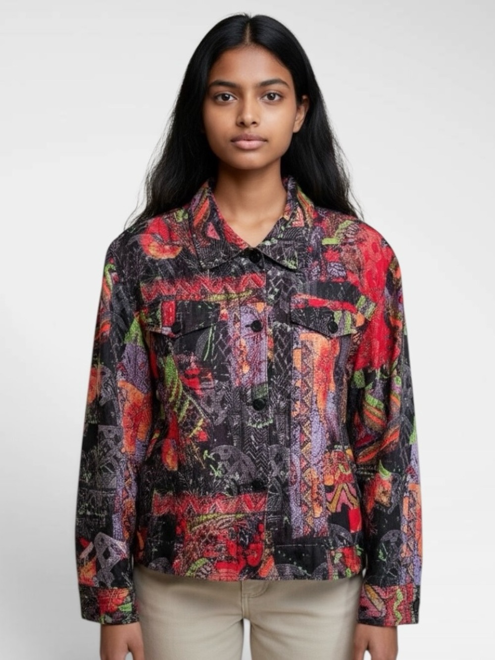 Chico’s Vintage Art to Wear Multipatterned Long-Sleeve Shirt Jacket